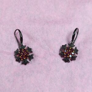 Gothic Floral Dangle Earrings with Garnet Accents